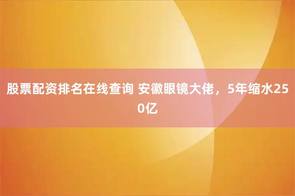 股票配资排名在线查询 安徽眼镜大佬，5年缩水250亿